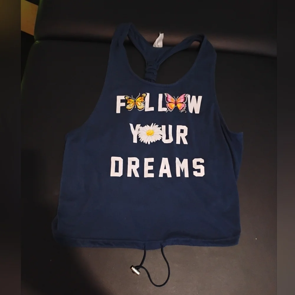 Navy Tank Top with Butterfly and Daisy Print - Picture 3 of 7